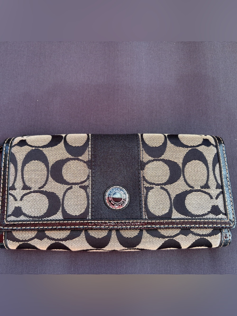 Coach Signature Canvas Wallet in Tan and Black